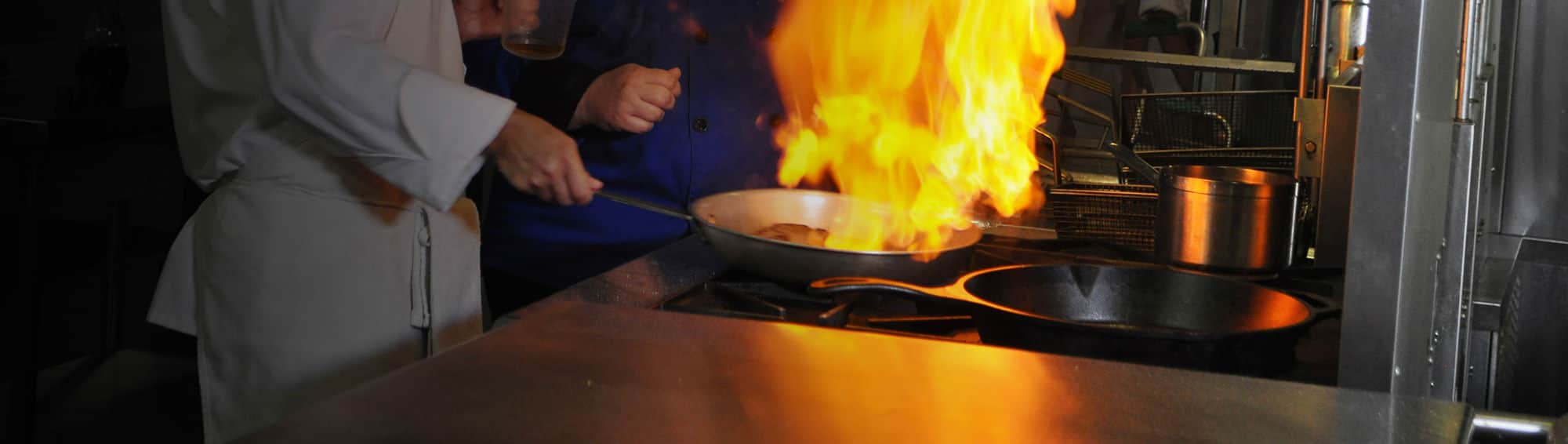 Flames leap from skillet
