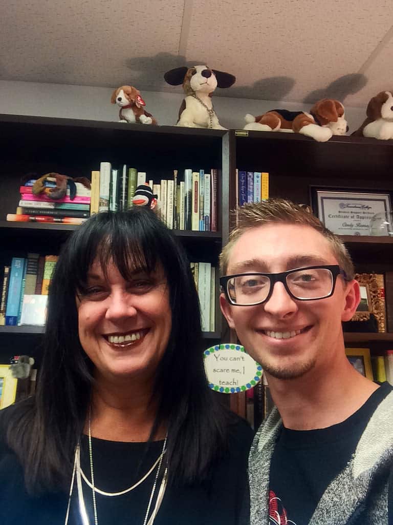 Cindy Ramage with winner Cavan Bilyeu. "Mrs. Ramage is always upbeat, smiling, and expects the very best from her student (because she gives the very best of herself as a teacher and mentor.) She also got me involved in the Texarkana College Debate League and is the only professor who has given a class breakfast on finals day. Now that's awesome!"
