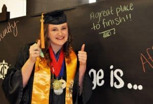McKenzie Madill poses backstage at Texarkana College’s Spring 2016 commencement ceremony.
