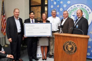 Harry Kiskaddon, President, Alcoa BCI; Pete Velotas, Director Operations, Alcoa Mill Products; Katie Andrus, Executive Director, Texarkana College Foundation; Jeff Teague,­ Plant Manager, Alcoa Texarkana; Jim Charnitz, VP of Alcoa BCI Business Unit; James Henry Russell, President, Texarkana College