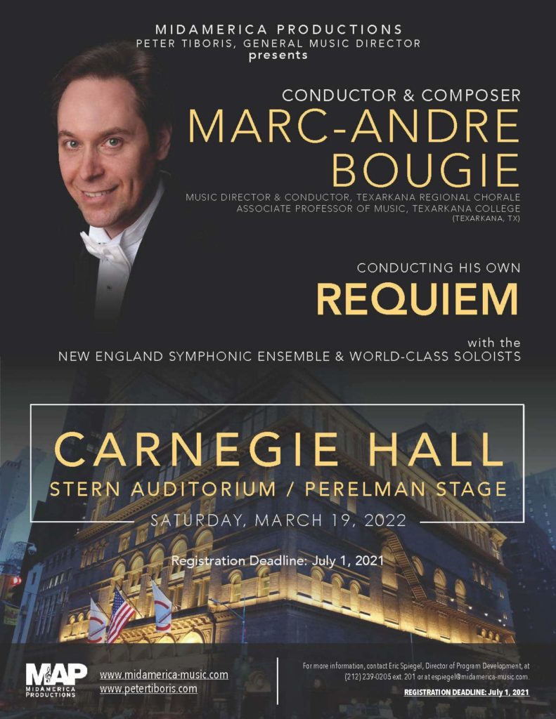 poster of upcoming Carnegie Hall performance of the Marc-Andre Bougie Requiem