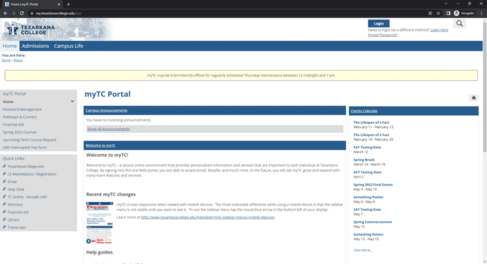 Accessing myTC Portal - Texarkana College