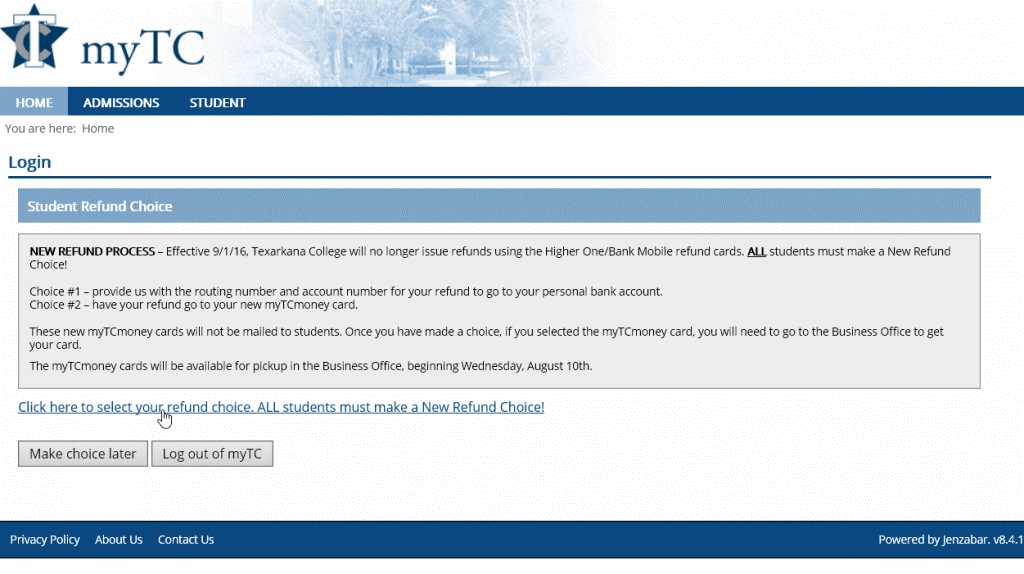 Student Refund choice on myTC