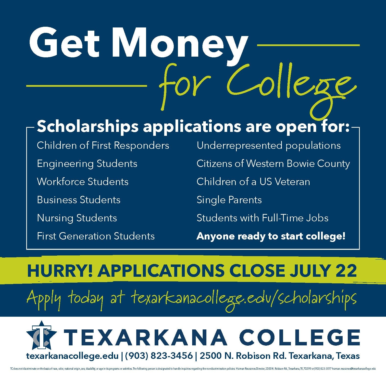 Scholarships deadline - Texarkana College