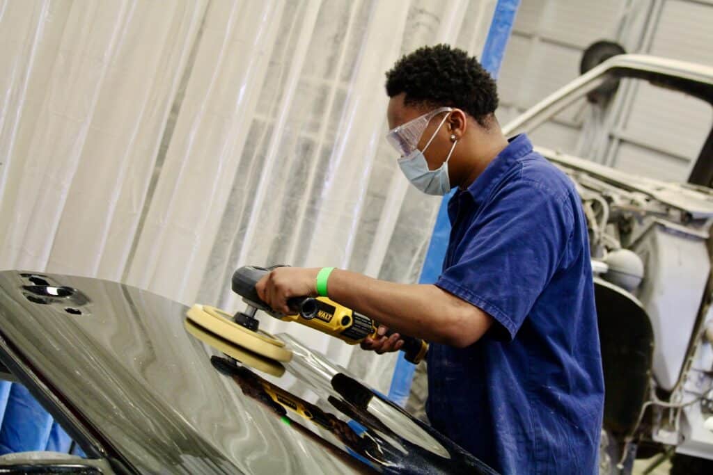 Student working in Auto Body lab