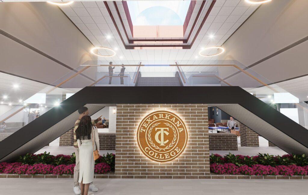 Design rendering of the new staircase and architectural style of the student center renovations.