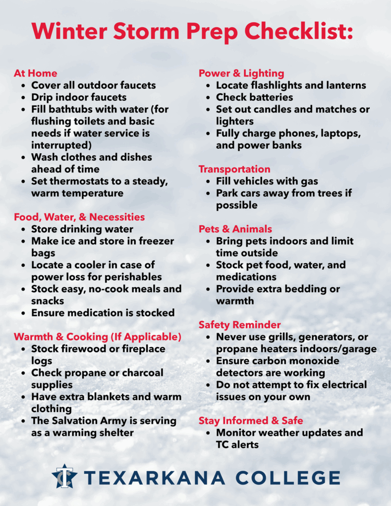 Winter Storm Preparation Checklist