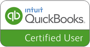 QuickBooks Certified User badge featuring the Intuit QuickBooks logo on a white background, with Certified User written on a green section below.
